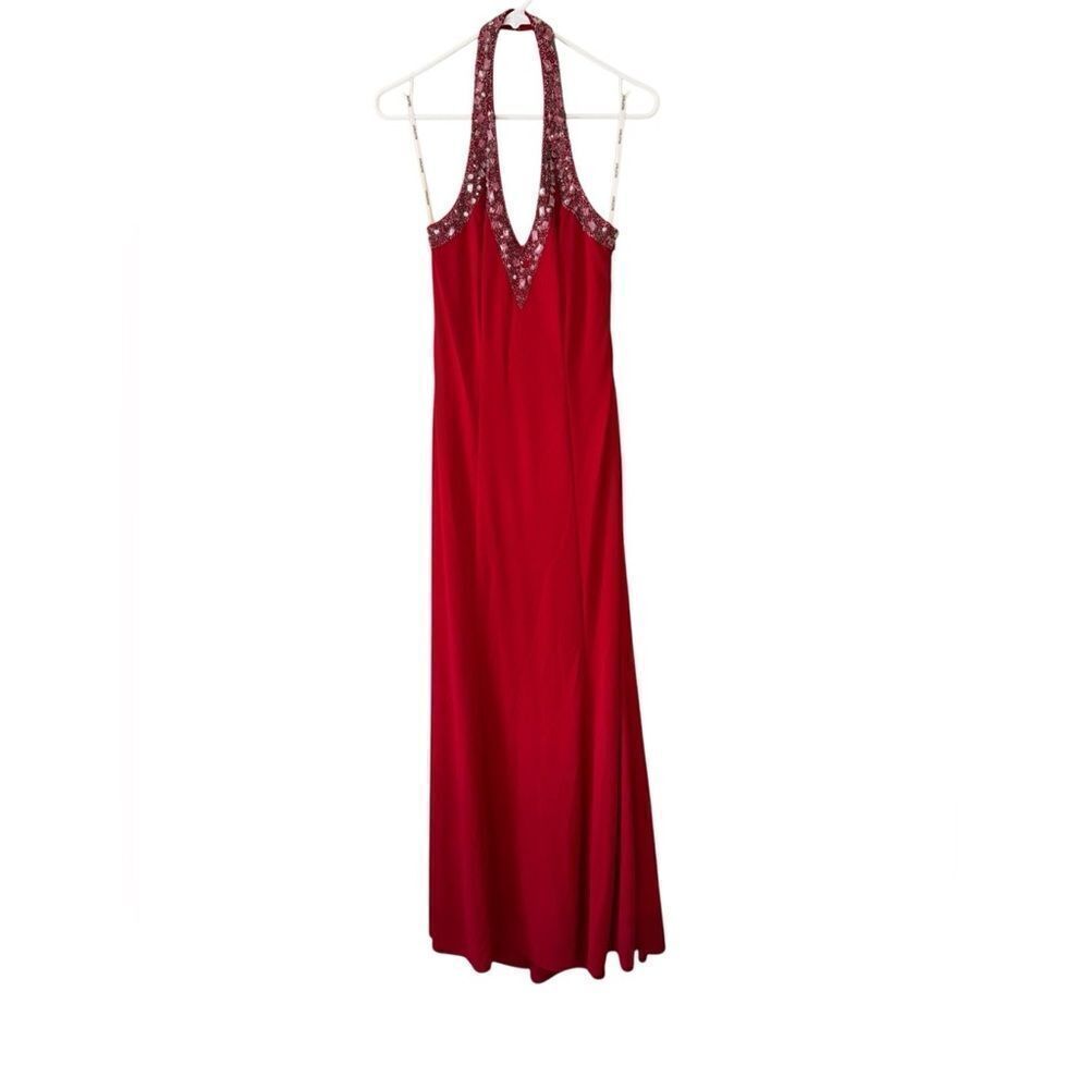 Nightway Women's Embellished Elegant Red Halter Dress Size 6